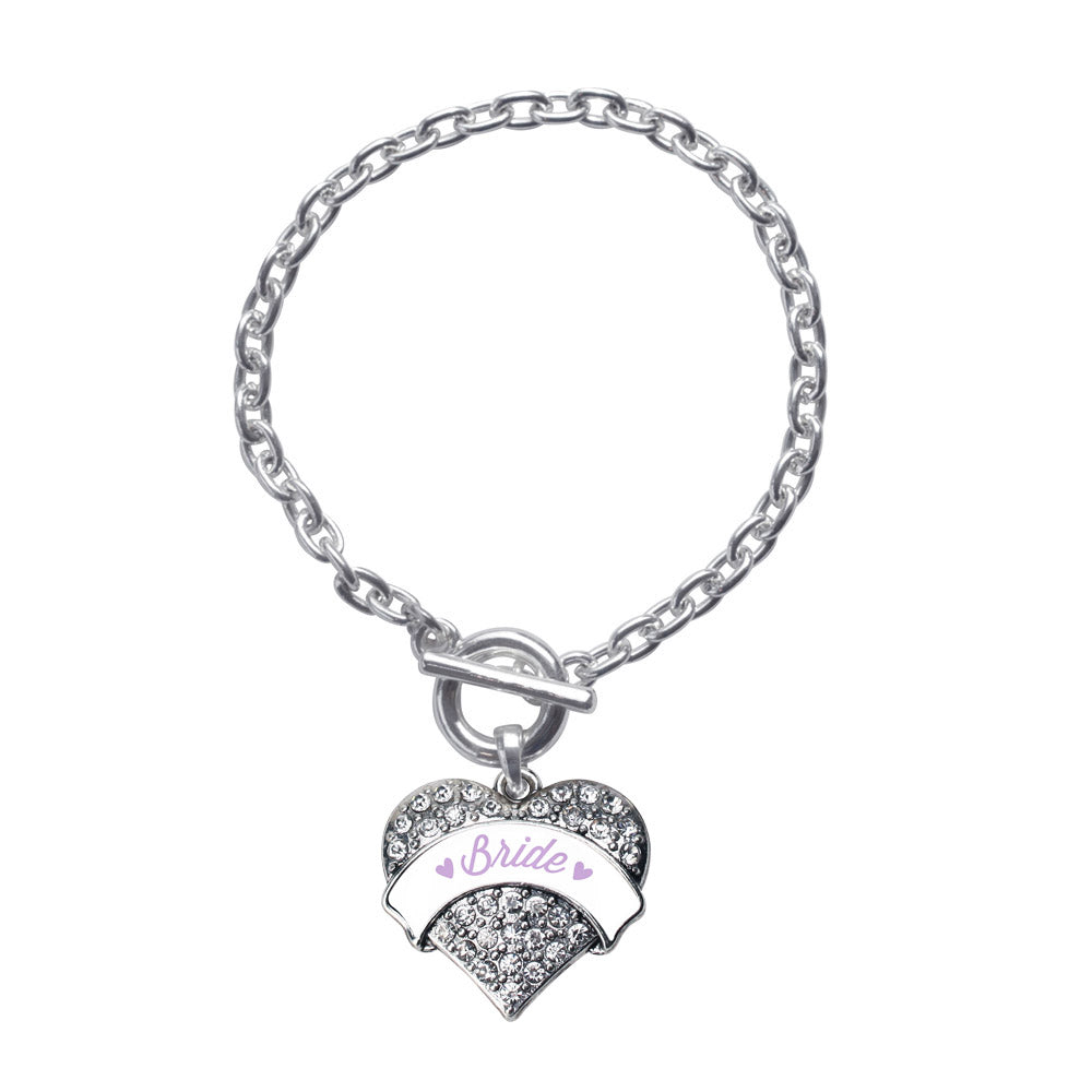 Silver Lavender Bride Pave Heart Charm Toggle Bracelet