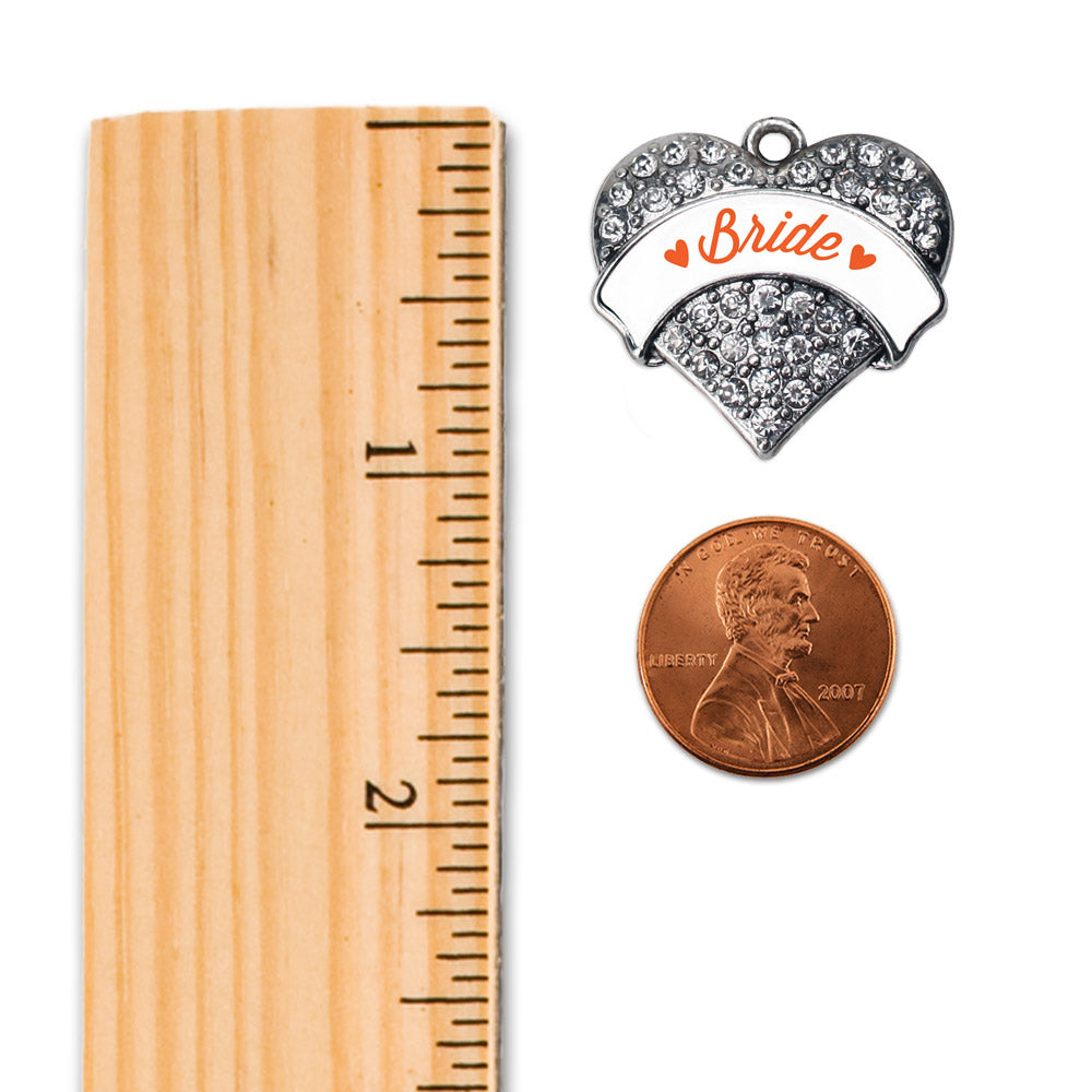 Silver Orange Bride Pave Heart Charm Toggle Bracelet