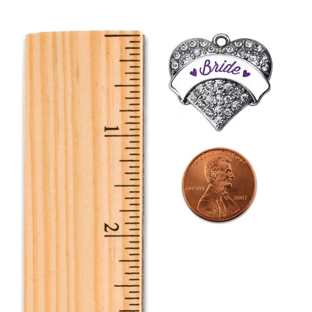 Silver Purple Bride Pave Heart Charm Toggle Bracelet