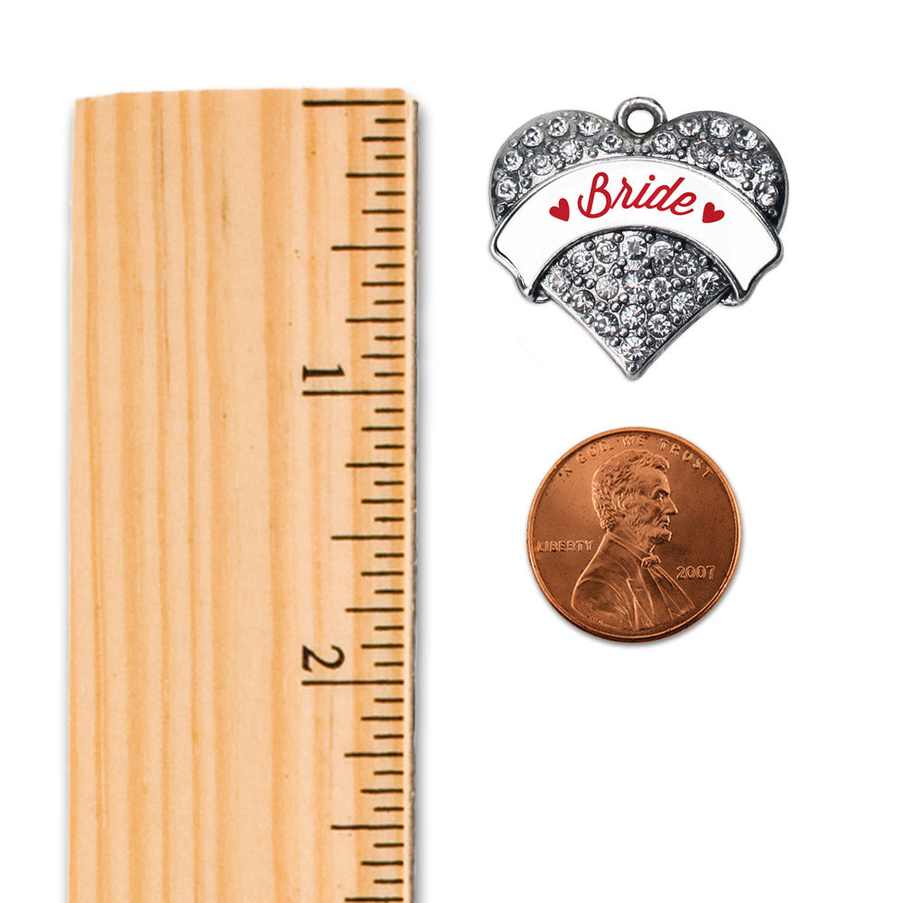 Silver Red Bride Pave Heart Charm Toggle Bracelet