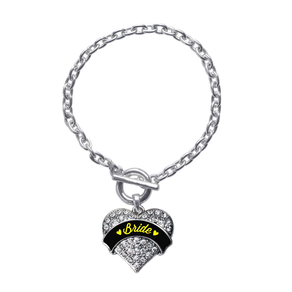 Silver Yellow Bride Pave Heart Charm Toggle Bracelet