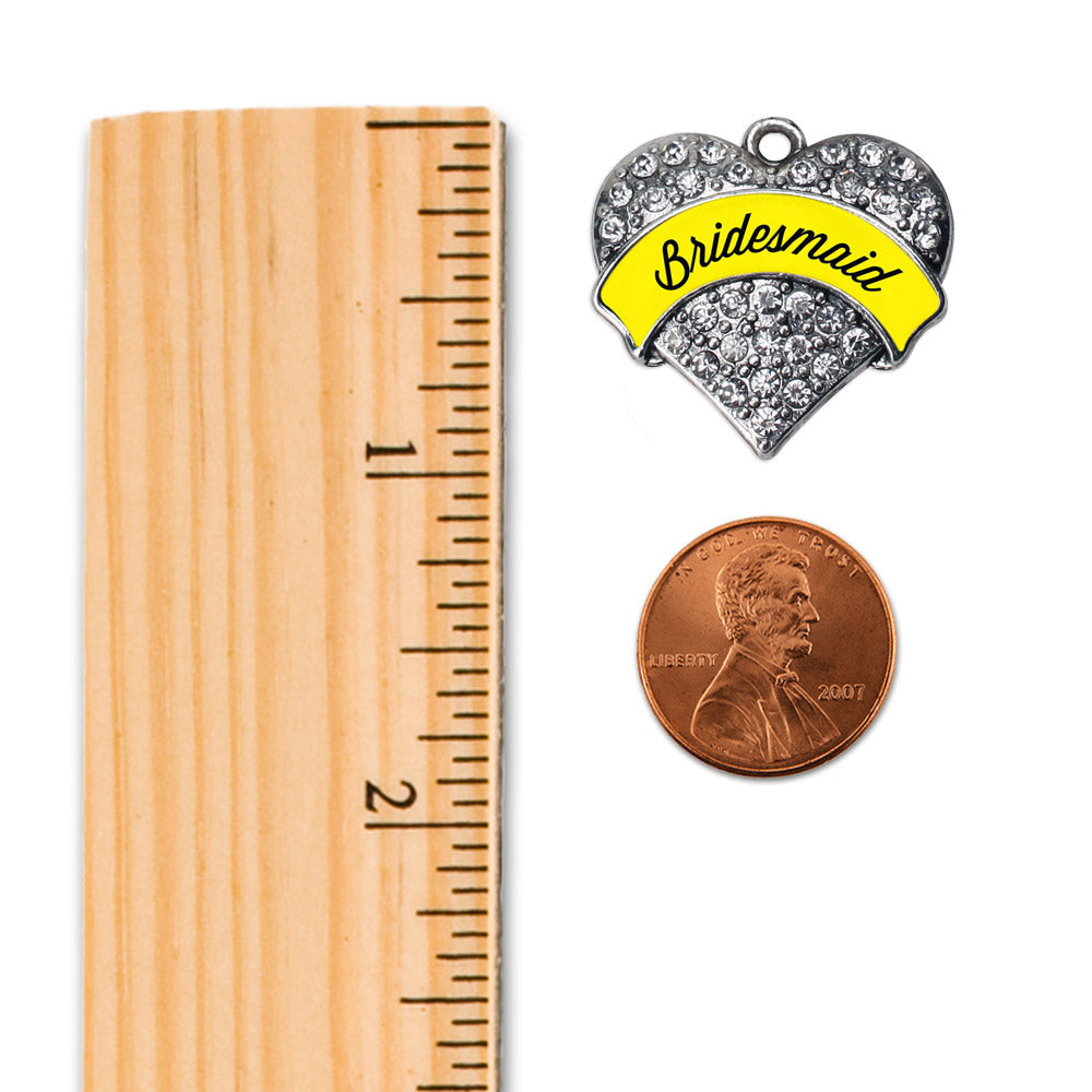 Silver Yellow Bridesmaid Pave Heart Charm Toggle Bracelet