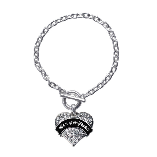 Silver Black and White Mom of the Groom Pave Heart Charm Toggle Bracelet