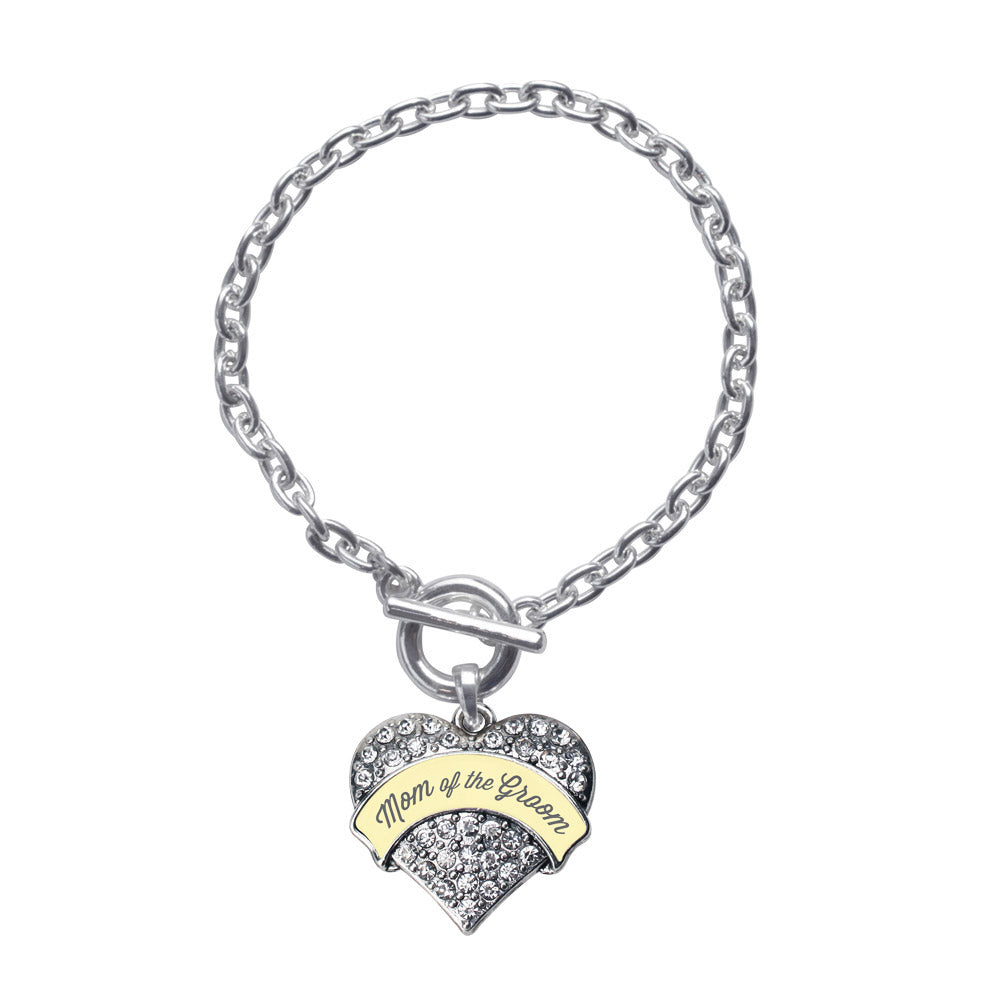 Silver Cream Mom of Groom Pave Heart Charm Toggle Bracelet