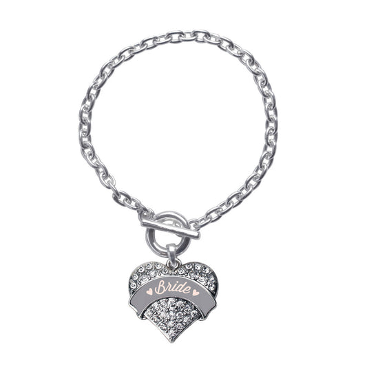 Silver Nude Bride Pave Heart Charm Toggle Bracelet