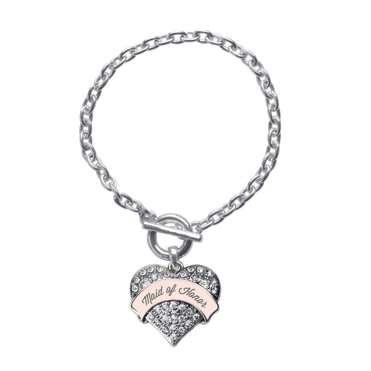 Silver Nude Maid of Honor Pave Heart Charm Toggle Bracelet