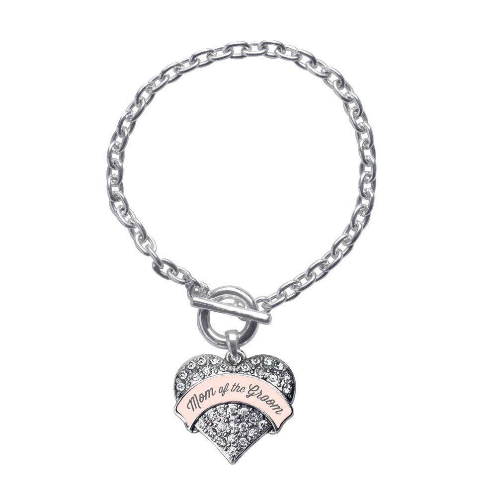 Silver Nude Mom of Groom Pave Heart Charm Toggle Bracelet