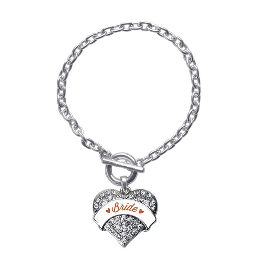 Silver Rust Bride Pave Heart Charm Toggle Bracelet