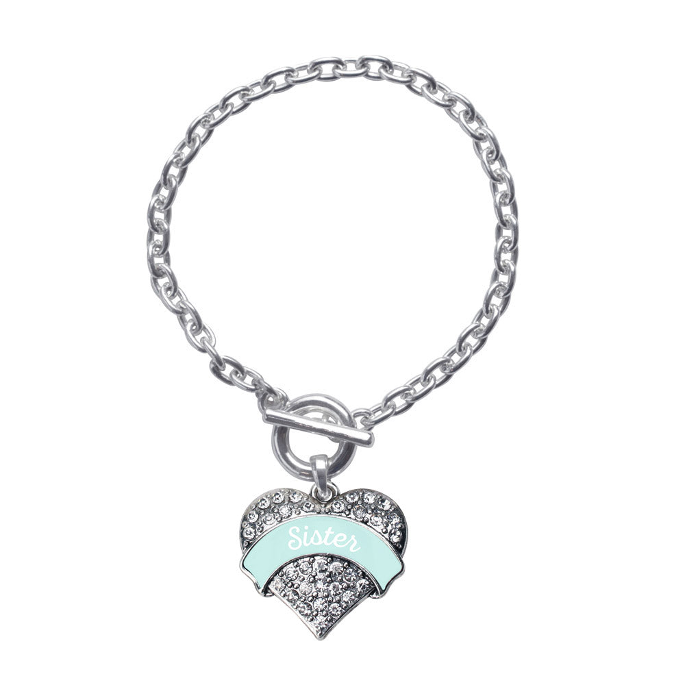 Silver Mint Sister Pave Heart Charm Toggle Bracelet
