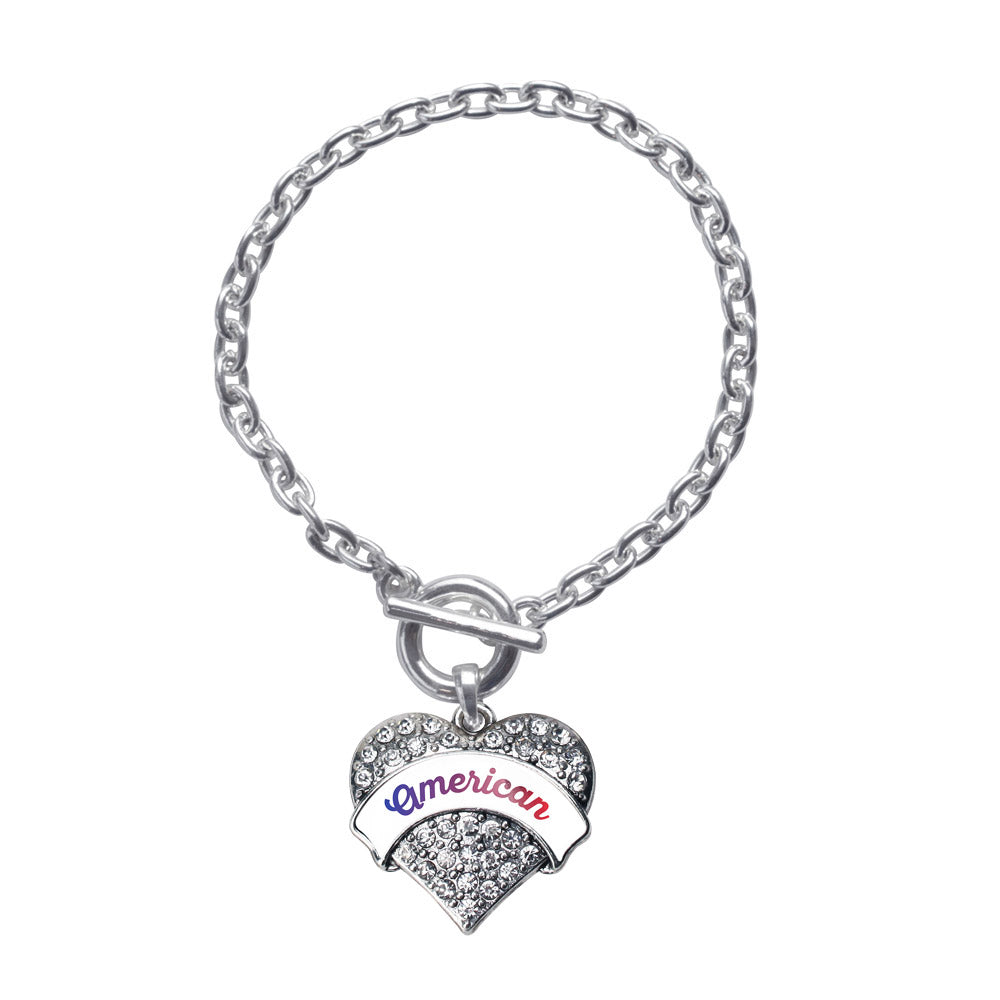 Silver American Pave Heart Charm Toggle Bracelet