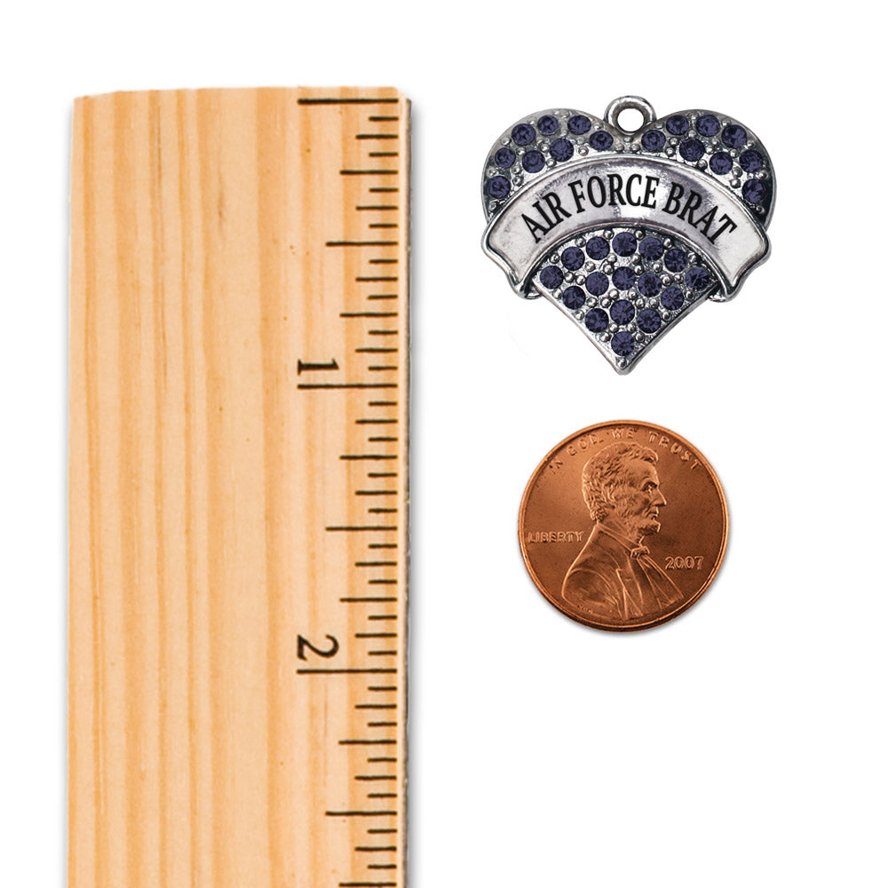 Silver Air Force Brat Blue Pave Heart Charm Toggle Bracelet