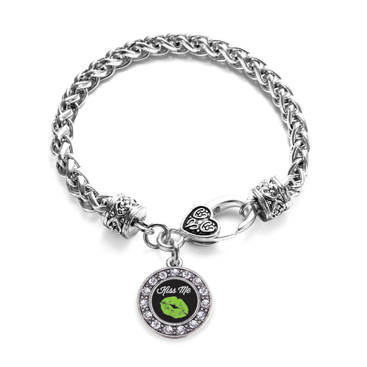 Silver Kiss Me I'm Irish Circle Charm Braided Bracelet