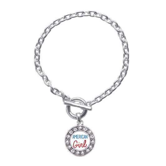Silver American Girl Circle Charm Toggle Bracelet