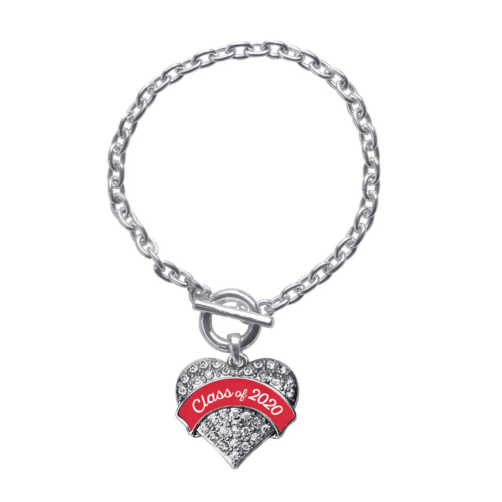 Silver Class of 2020 - Red Pave Heart Charm Toggle Bracelet