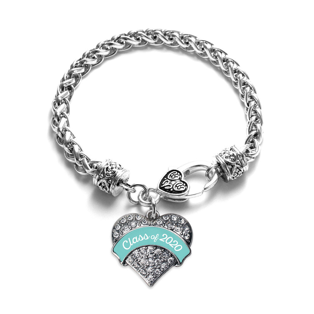 Silver Class of 2020 - Teal Pave Heart Charm Braided Bracelet