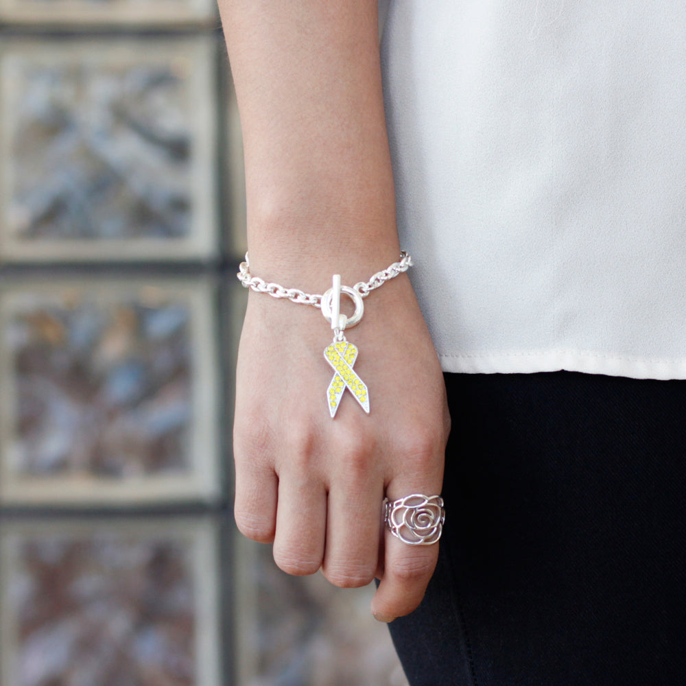 Silver Green Ribbon Charm Toggle Bracelet