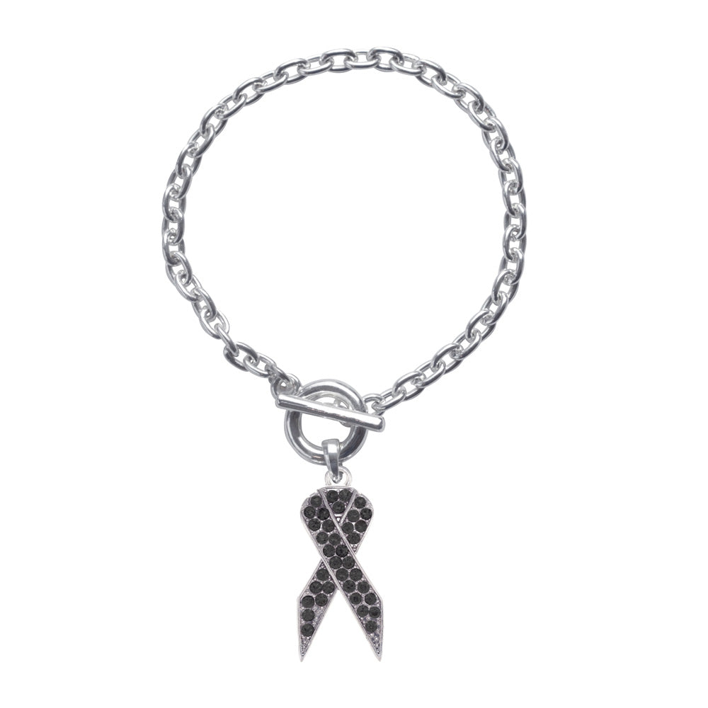 Silver Black Ribbon Charm Toggle Bracelet