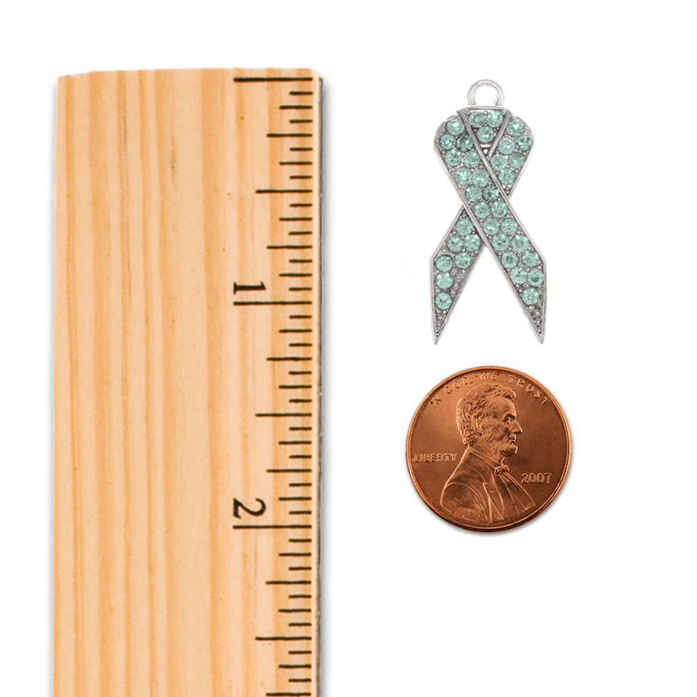 Silver Aqua Ribbon Charm Toggle Bracelet