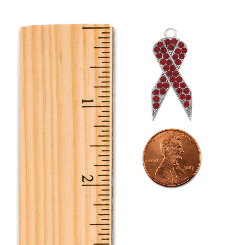 Silver Red Ribbon Charm Toggle Bracelet