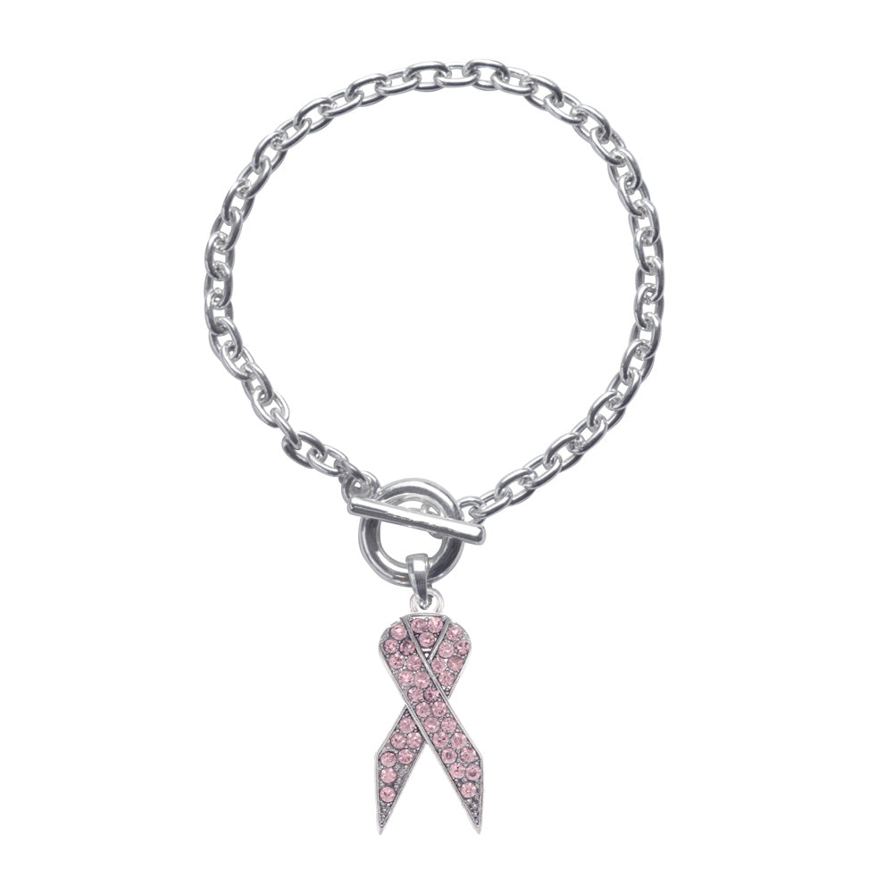 Silver Pink Ribbon Charm Toggle Bracelet