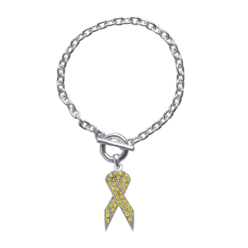 Silver Yellow Ribbon Charm Toggle Bracelet