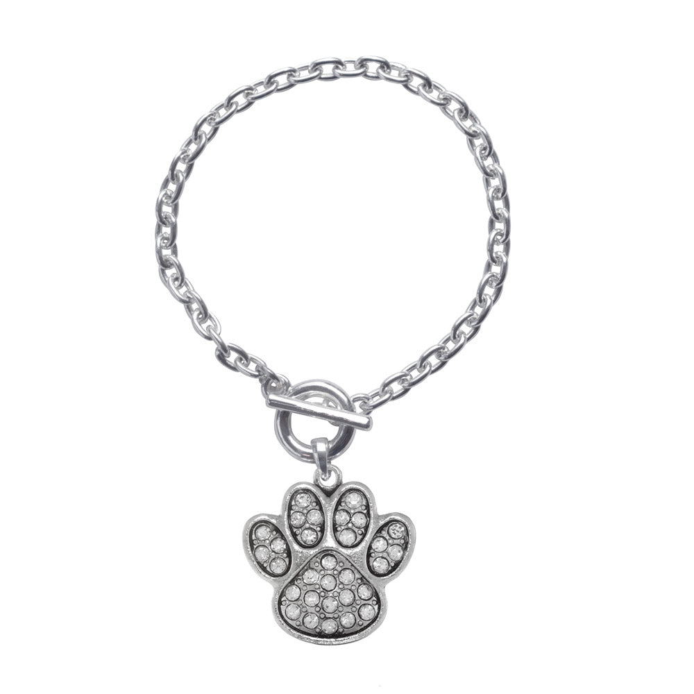 Silver Paw Print Charm Toggle Bracelet