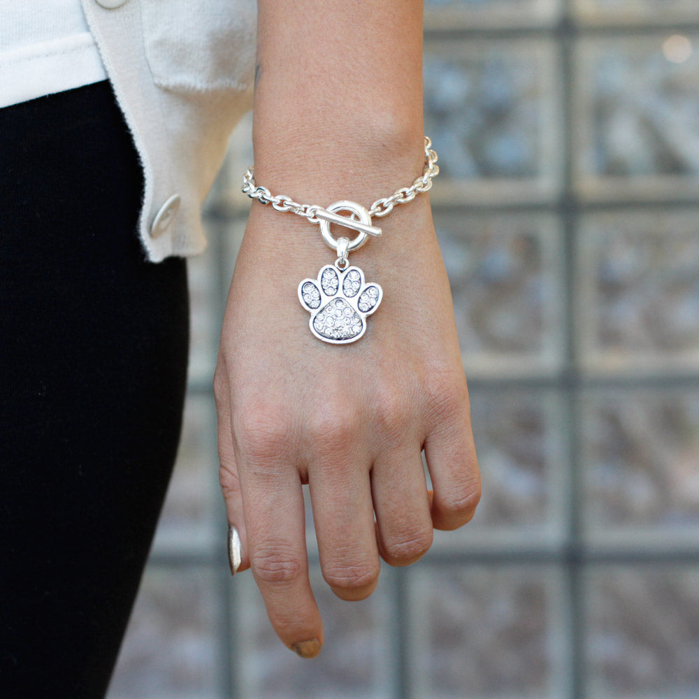 Silver Paw Print Charm Toggle Bracelet