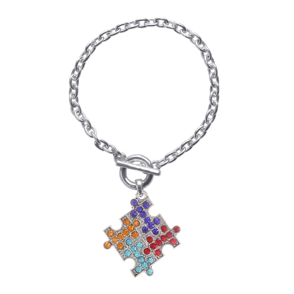 Silver Jigsaw Charm Toggle Bracelet