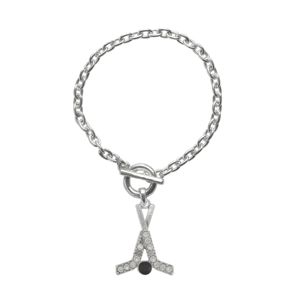 Silver Hockey Sticks & Puck Charm Toggle Bracelet