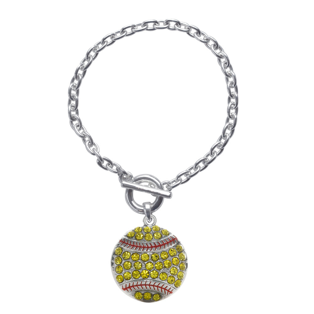 Silver Softball Charm Toggle Bracelet