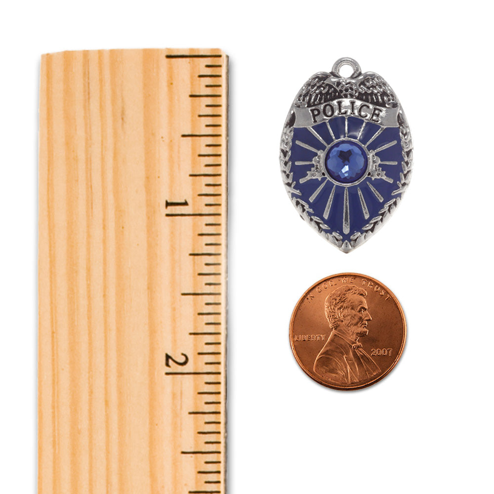 Silver Blue Police Badge Charm Toggle Bracelet