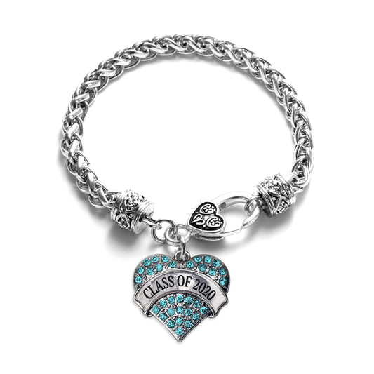 Silver Class of 2020 Aqua Aqua Pave Heart Charm Braided Bracelet