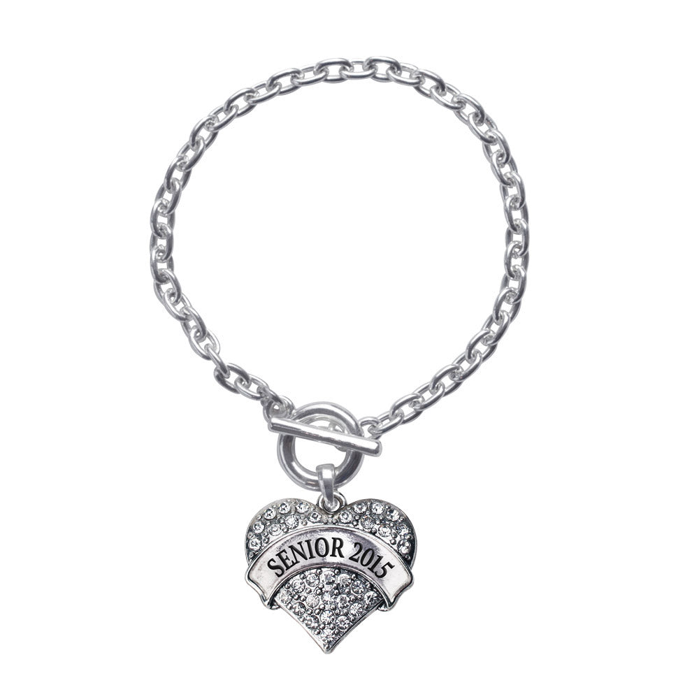 Silver Senior 2015 Pave Heart Charm Toggle Bracelet