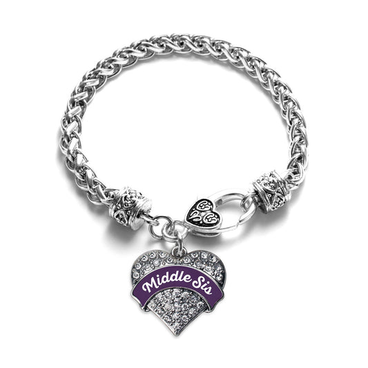 Silver Plum Middle Sister Pave Heart Charm Braided Bracelet