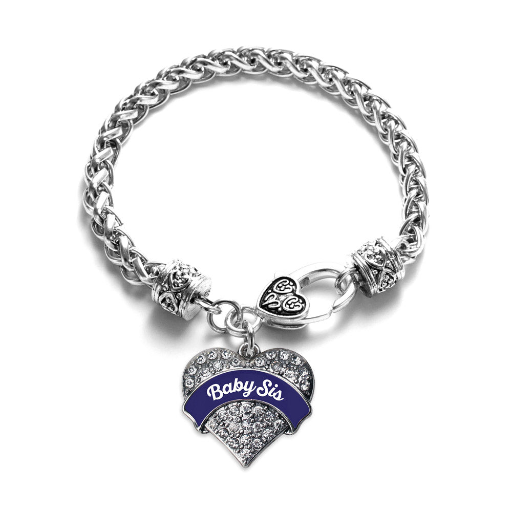 Silver Navy Blue Baby Sister Pave Heart Charm Braided Bracelet