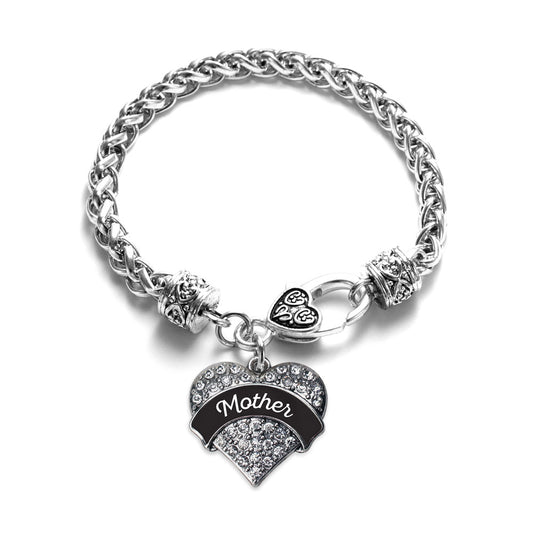 Silver Black and White Mother Pave Heart Charm Braided Bracelet