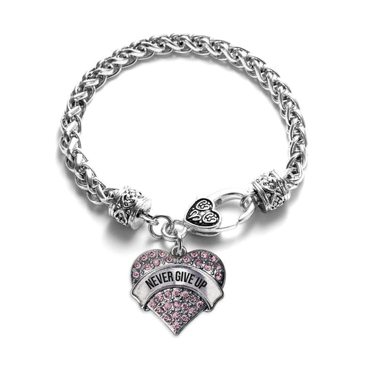 Silver Never Give up Pink Pink Pave Heart Charm Braided Bracelet