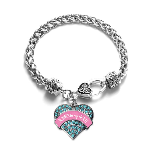 Silver Always in my Heart Pregnancy & Infant Loss Support Aqua Aqua Pave Heart Charm Braided Bracelet
