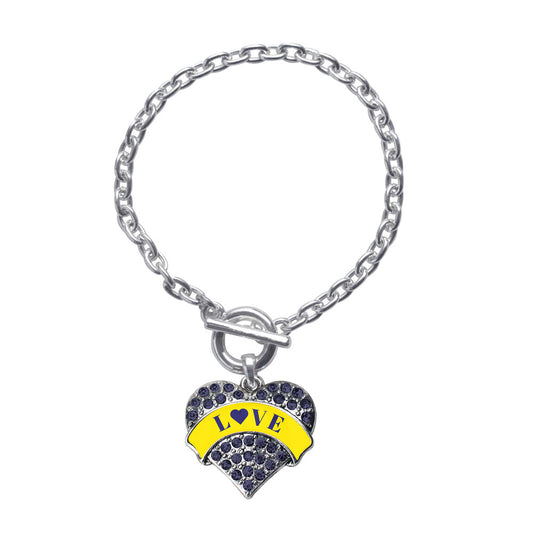 Silver Down Syndrome Awareness & Support Navy Blue Pave Heart Charm Toggle Bracelet