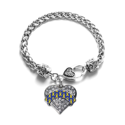 Silver Down Syndrome Awareness & Support Pave Heart Charm Braided Bracelet
