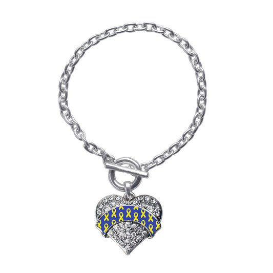 Silver Down Syndrome Awareness & Support Pave Heart Charm Toggle Bracelet