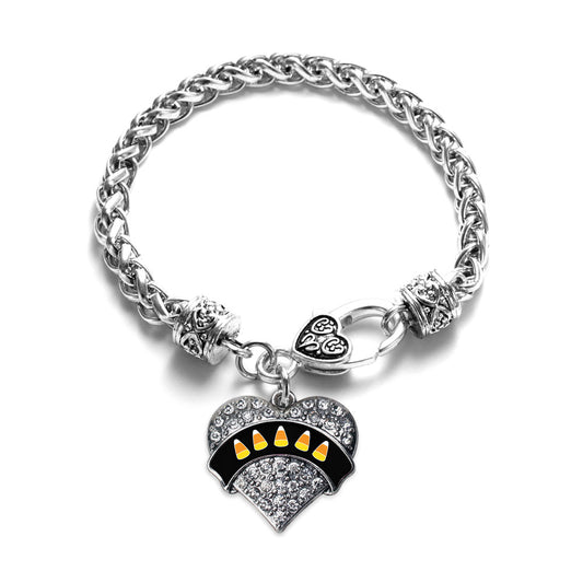 Silver Candy Corn Pave Heart Charm Braided Bracelet