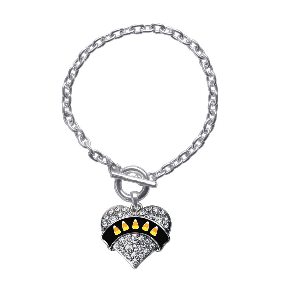 Silver Candy Corn Pave Heart Charm Toggle Bracelet