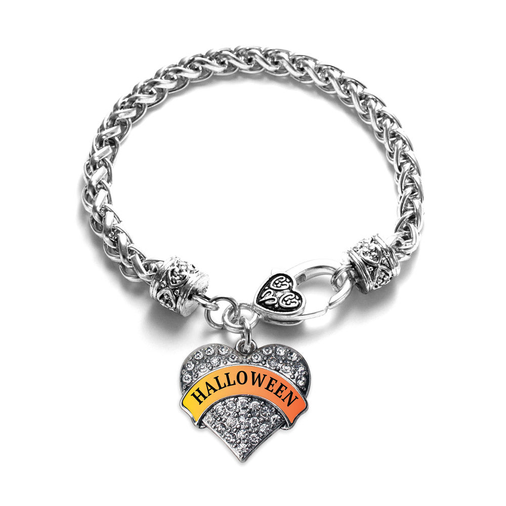 Silver Halloween Pave Heart Charm Braided Bracelet
