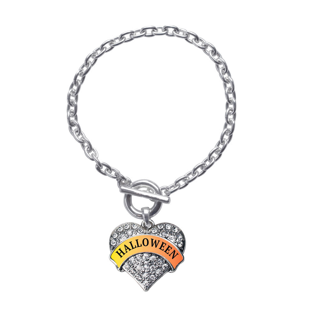 Silver Halloween Pave Heart Charm Toggle Bracelet