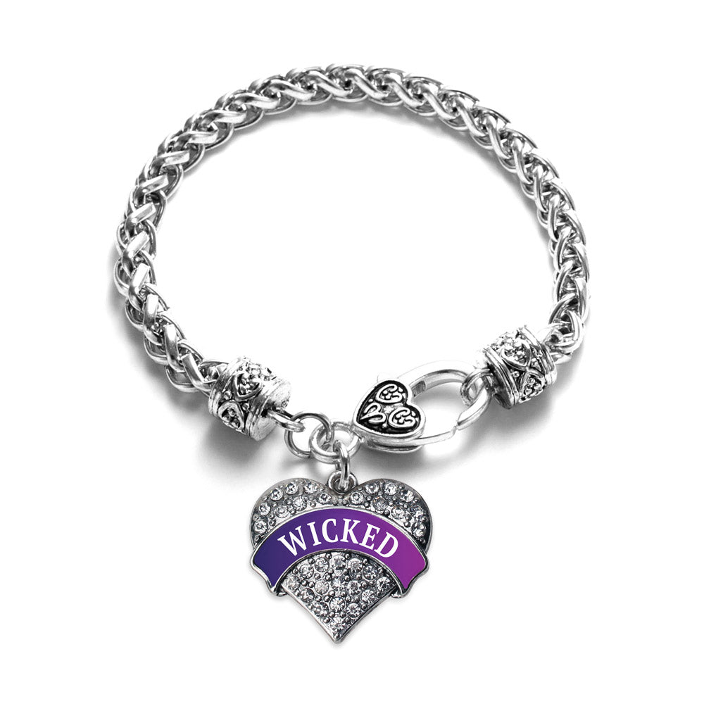 Silver Wicked Pave Heart Charm Braided Bracelet