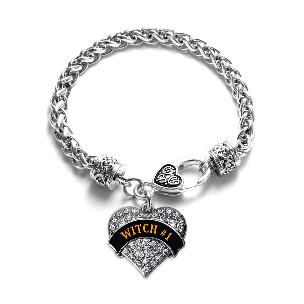 Silver Witch #1 Pave Heart Charm Braided Bracelet