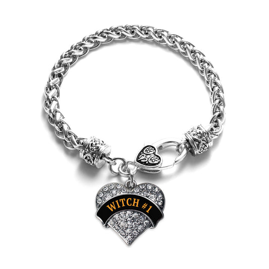 Silver Witch #1 Pave Heart Charm Braided Bracelet