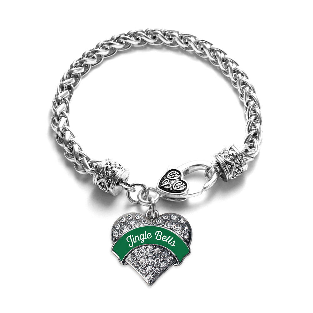 Silver Green Jingle Bells Pave Heart Charm Braided Bracelet