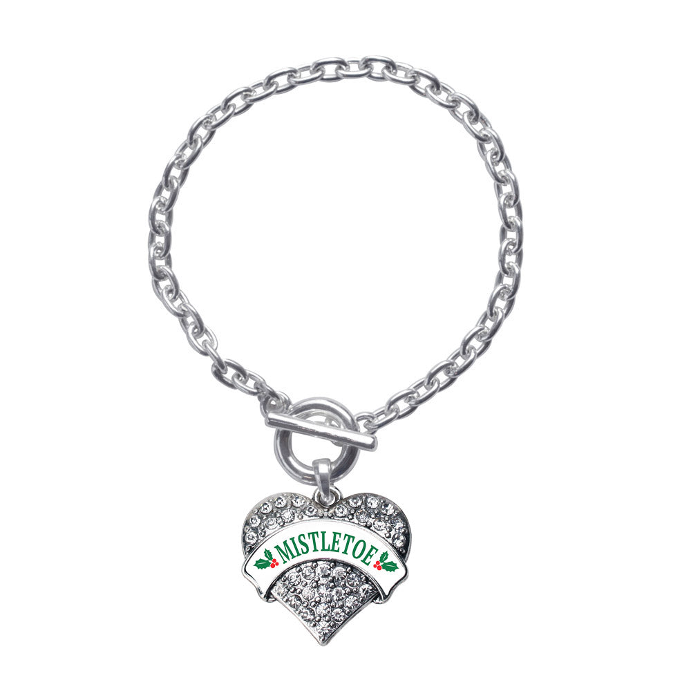 Silver Mistletoe Pave Heart Charm Toggle Bracelet